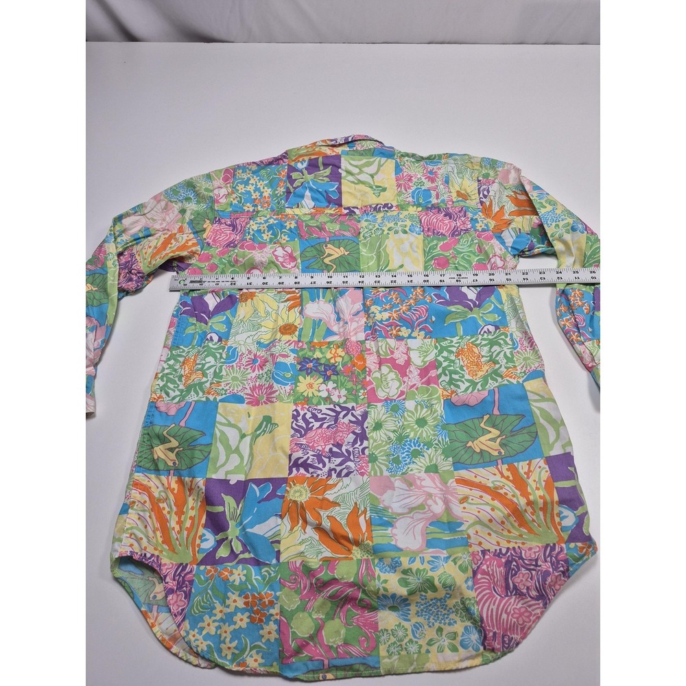 Lilly Pulitzer Shirt Womens M Multicolor Floral Patchwork Button Up Top Blouse - Picture 6 of 11